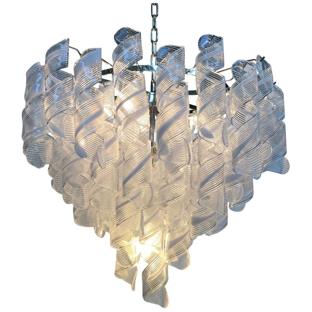 Transparent and white “ricci” murano glass chandelier d70