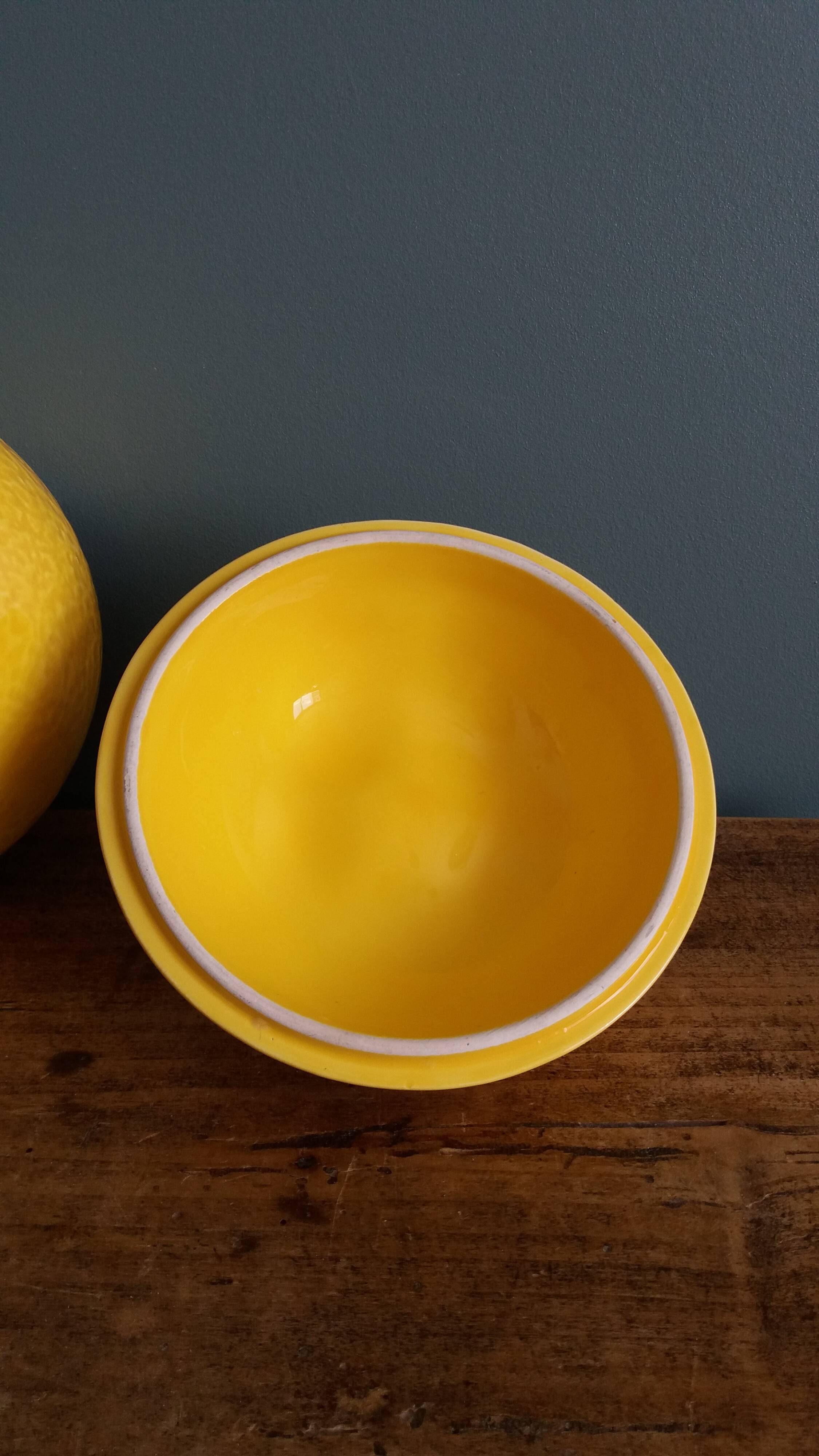 Sugar bowl candy dish box lemon in slipware