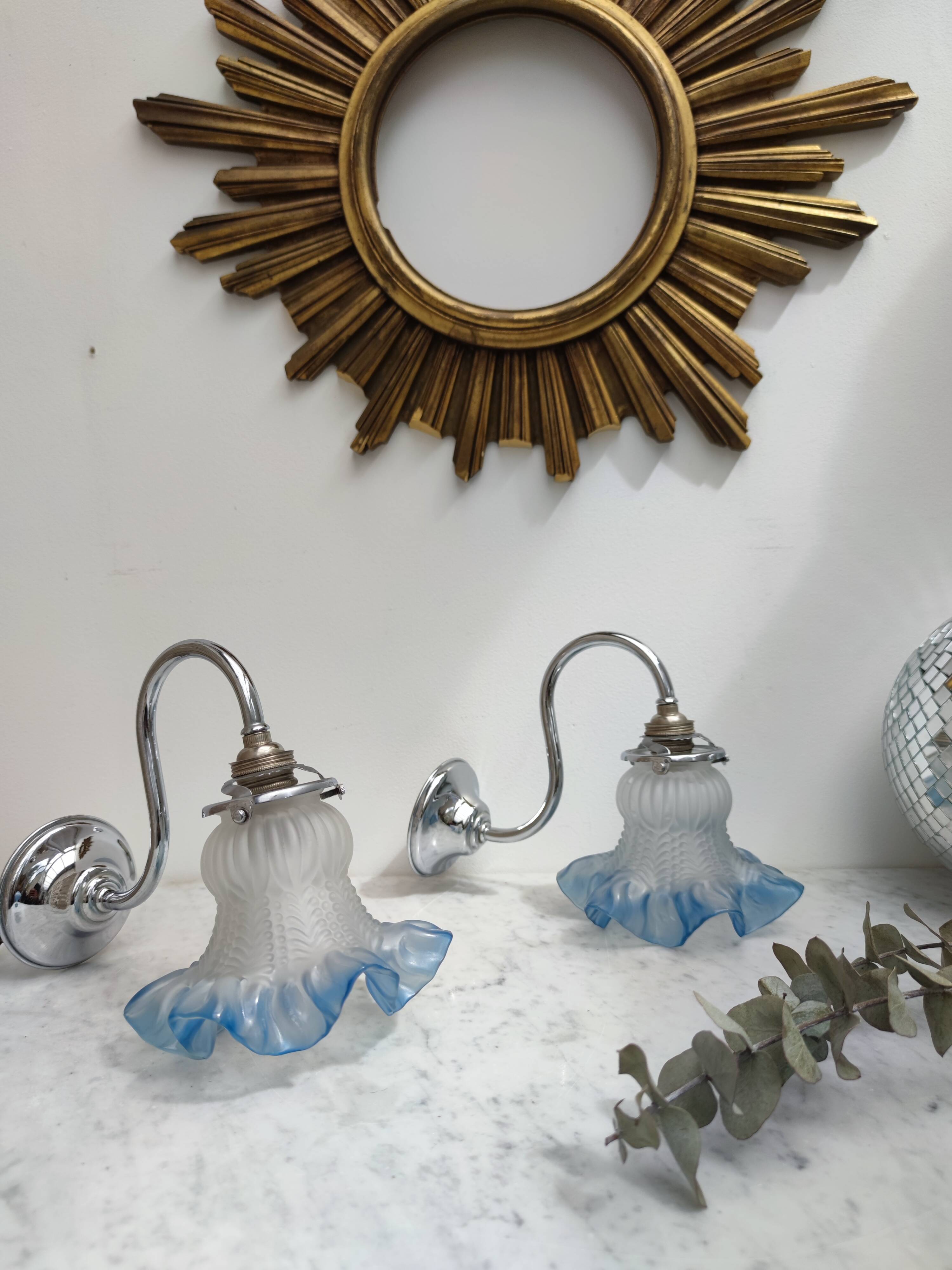 2 blue swan collar sconces