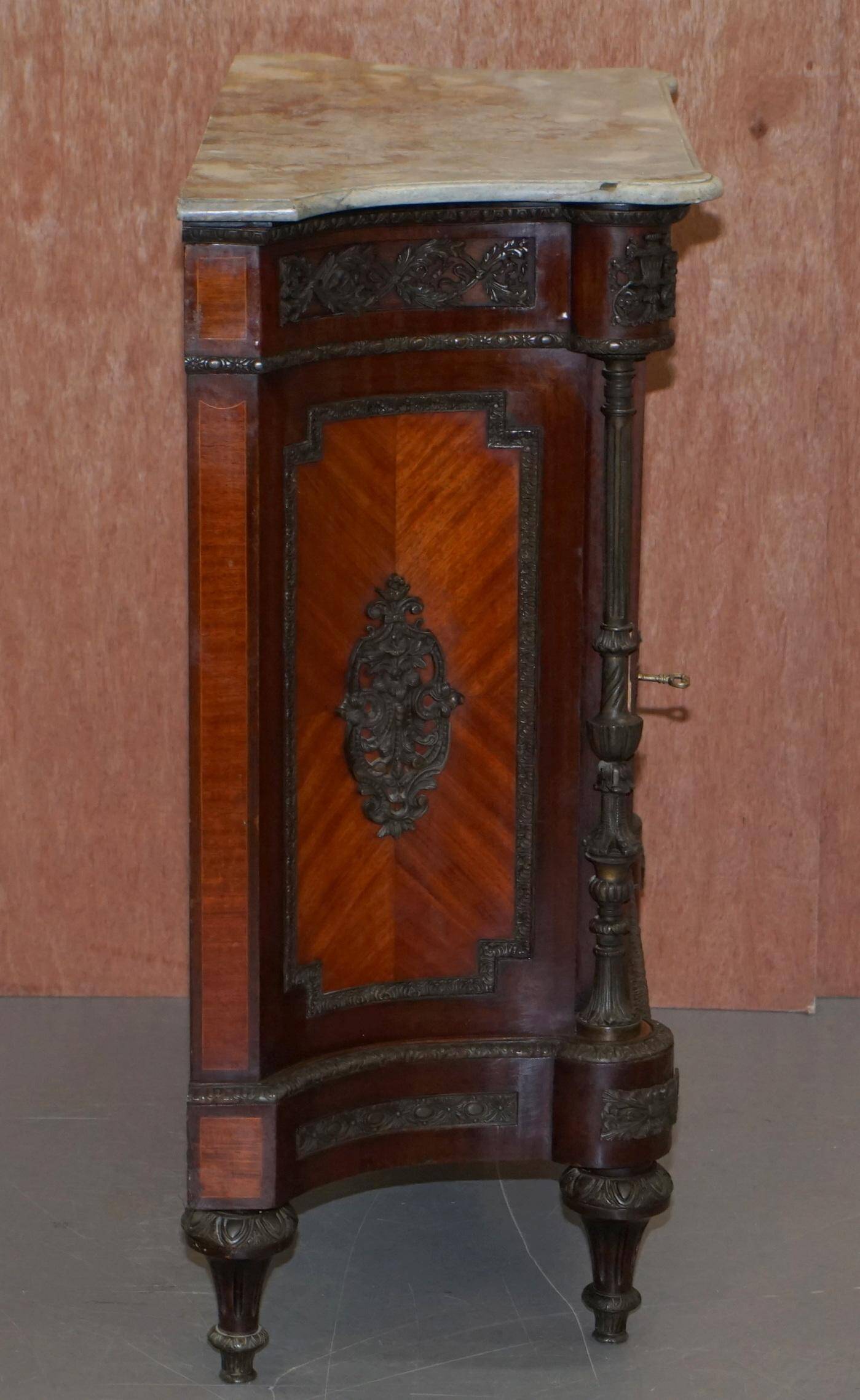 Louis Buffet in Walnut 19th Century with Drawers, Marble and Bronze Ornaments