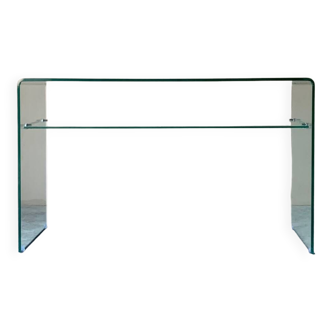 Tempered glass console with lower tray