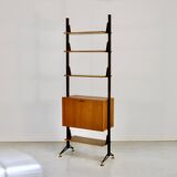 Bibliothèque modulaire autoportante en teck et acier de style italien moderne du milieu du siècle,