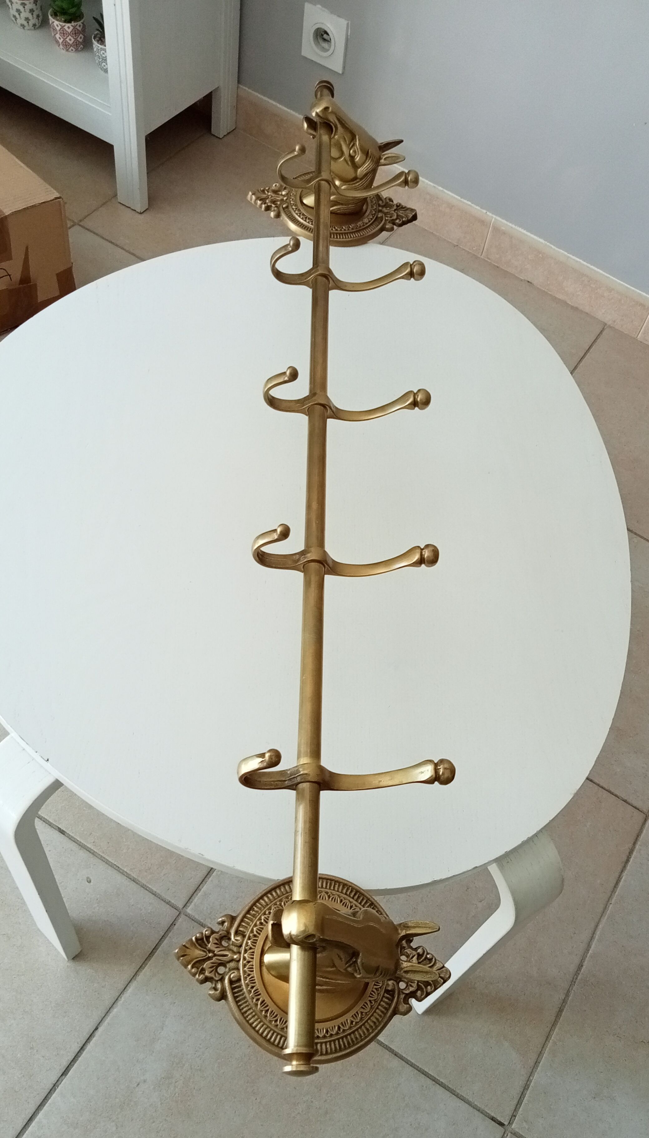 Coat rack in solid brass gilded 50s