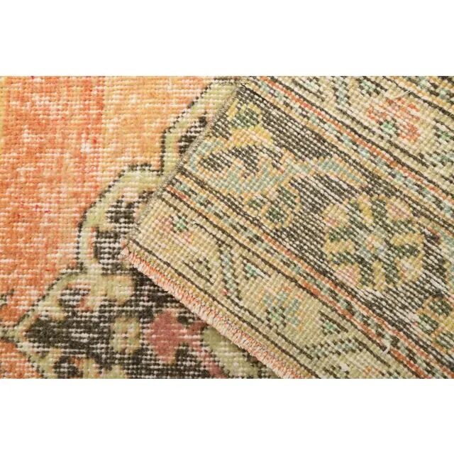 1970s Turkish Oushak Handmade Wool Cotton Orange Runner 94x383