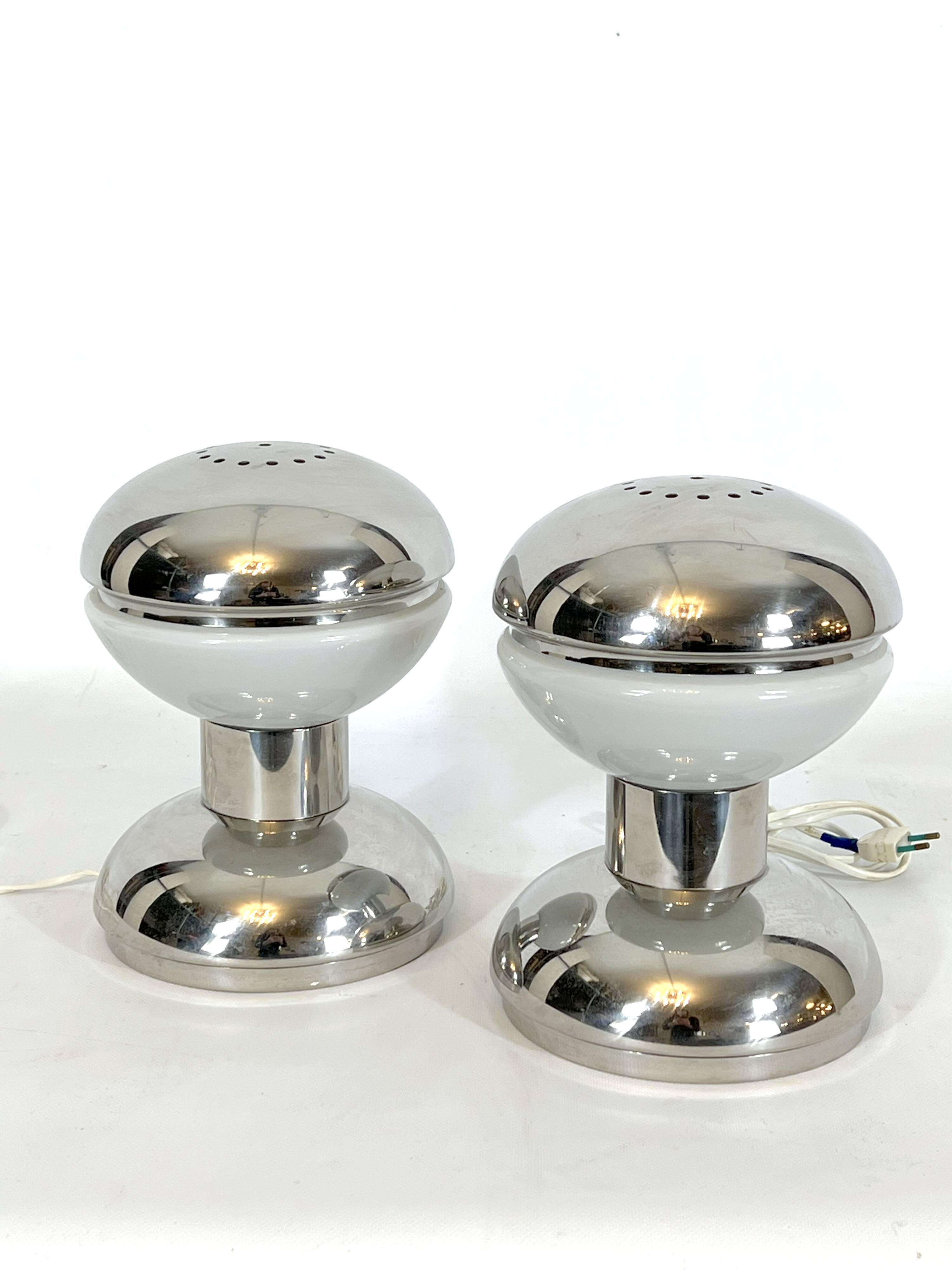 Goffredo Reggiani chrome and milk glass table lamps from 70s
