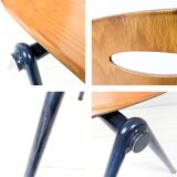 Set of 4 Stackable Chairs Industrial Mid Century Metal Dark Blue Pagholz Vintage Retro Chair