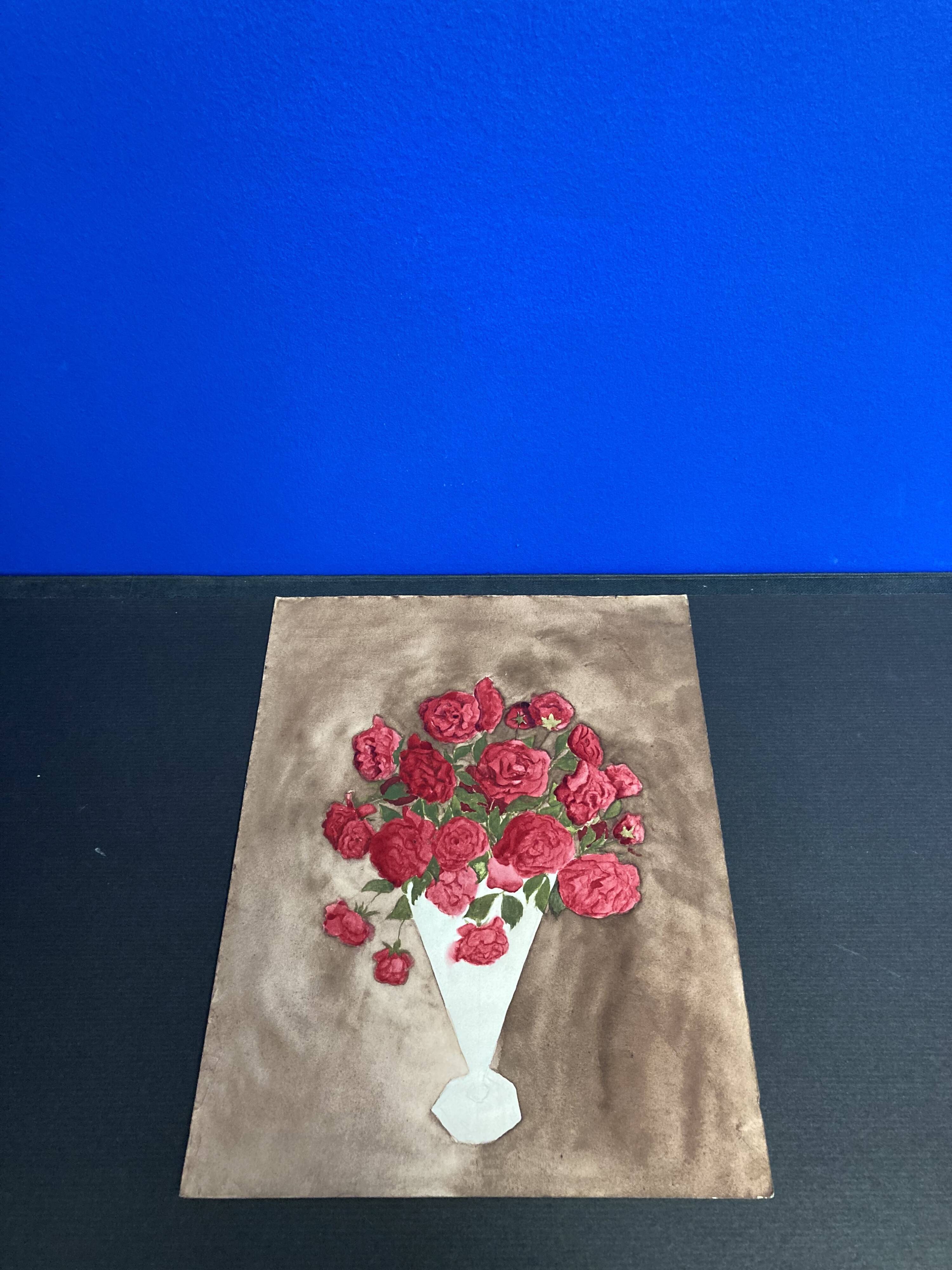 Watercolor with bouquet of roses