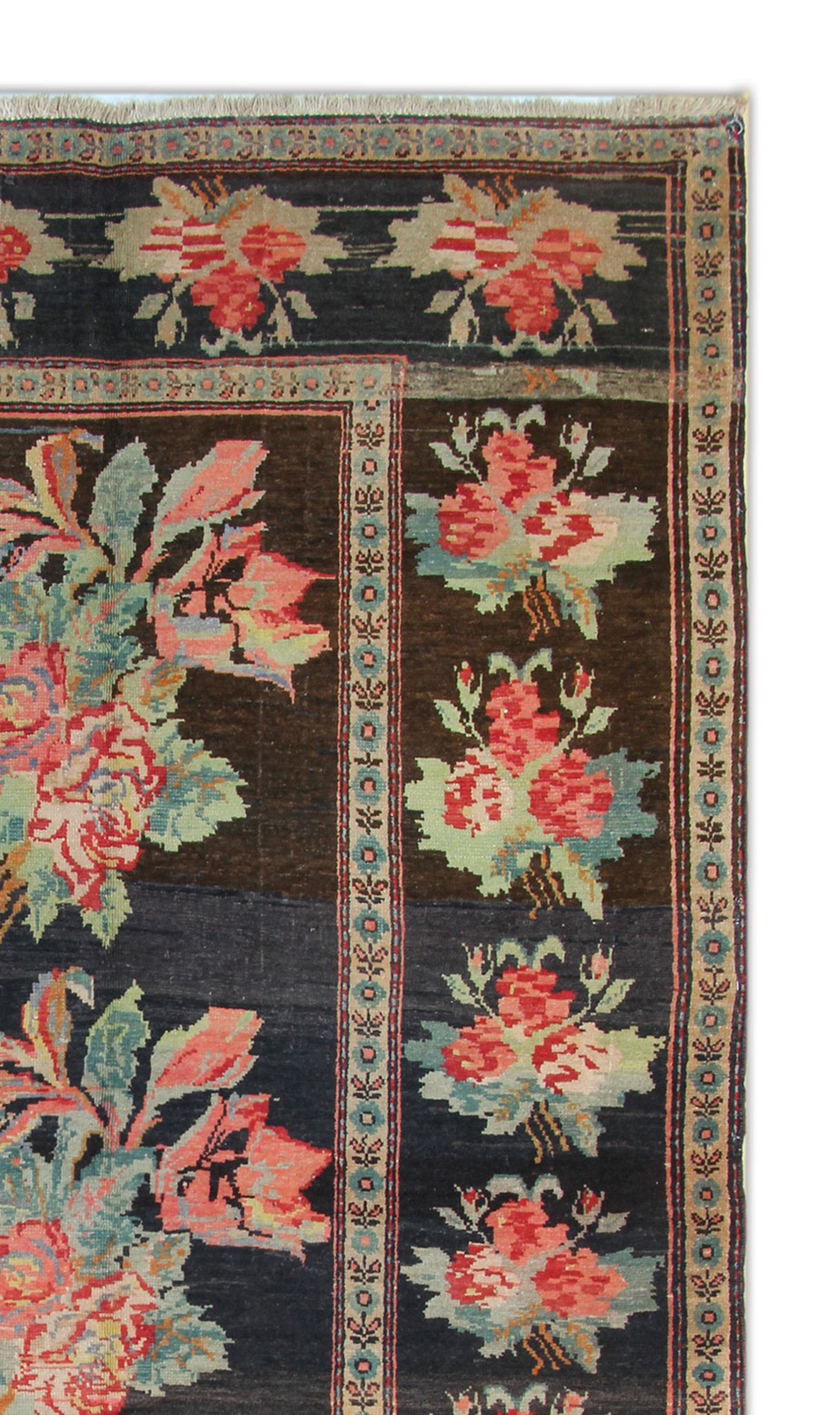 Antique floral karabagh zone tapis de laine brune tissée à la main fine tapis- 136x235cm