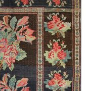 Antique floral karabagh zone tapis de laine brune tissée à la main fine tapis- 136x235cm