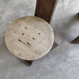 Set of 3 chairs brutalist tripod solid wood