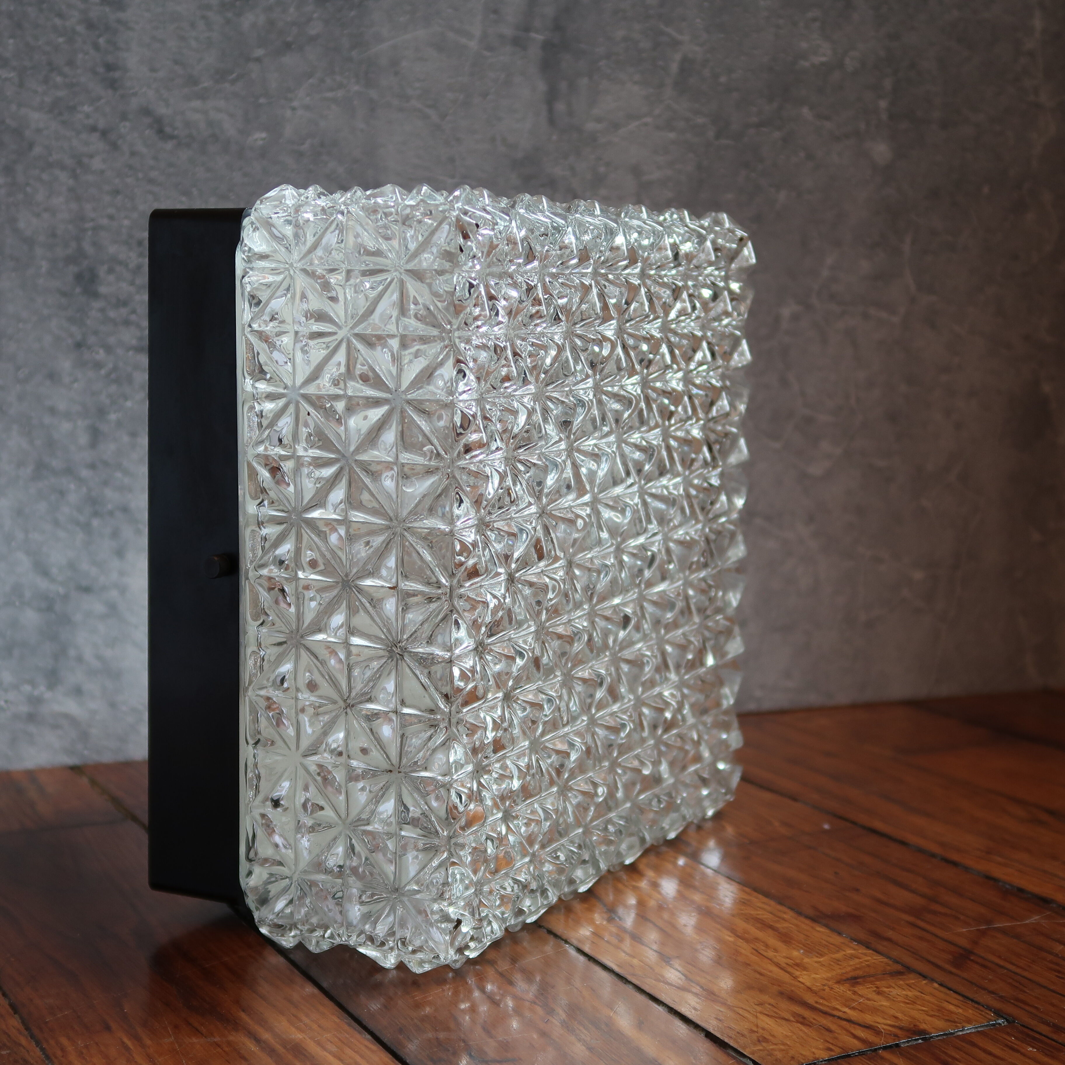 Glass square ceiling light by Erco 1970