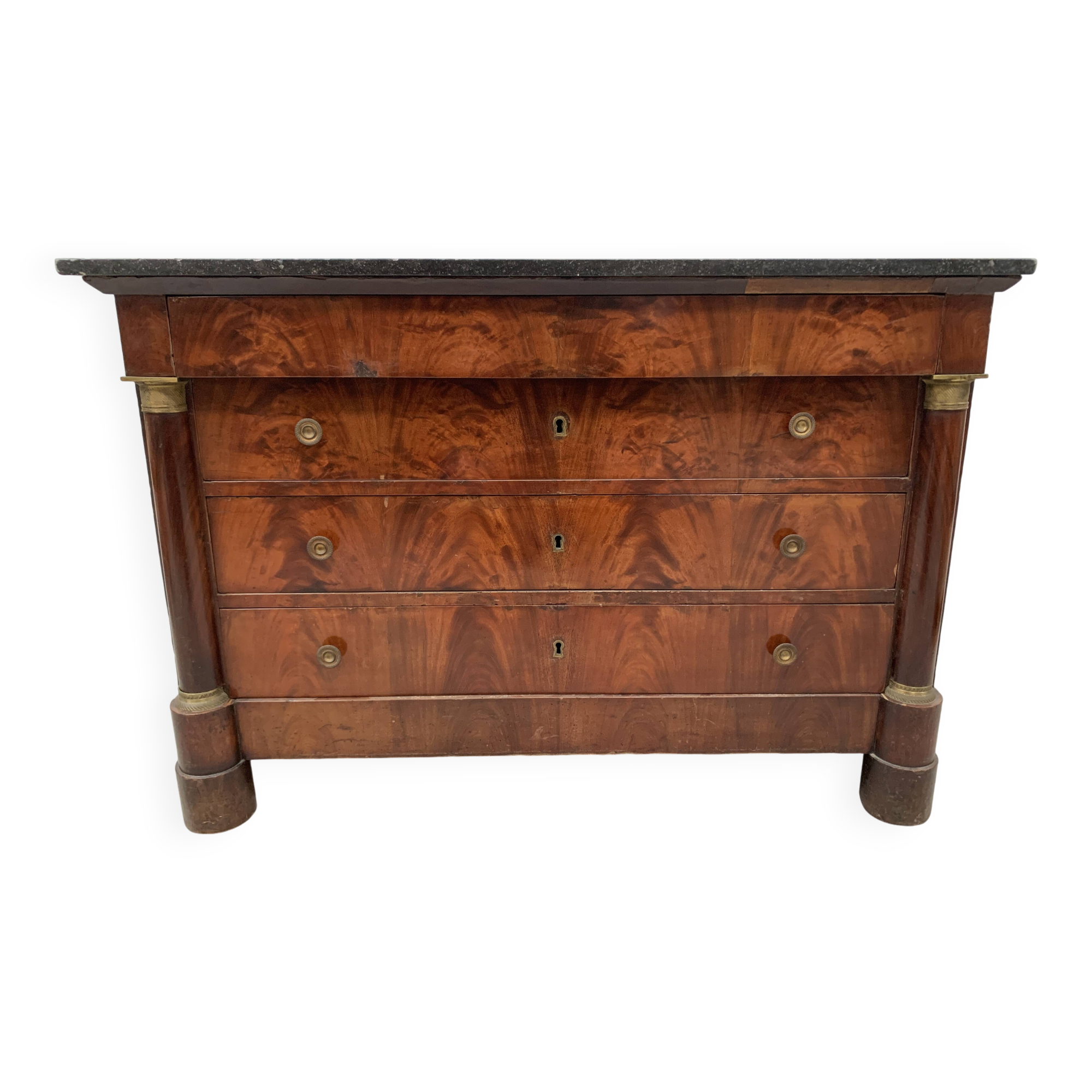 Commode Empire en acajou a demi colonnes XIX siècle