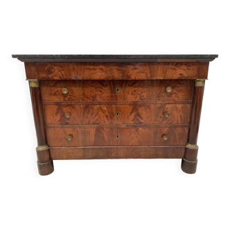 Commode Empire en acajou a demi colonnes XIX siècle