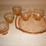 Rosé tray set and 5 art deco glasses
