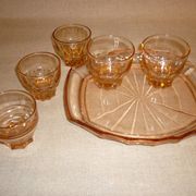 Rosé tray set and 5 art deco glasses