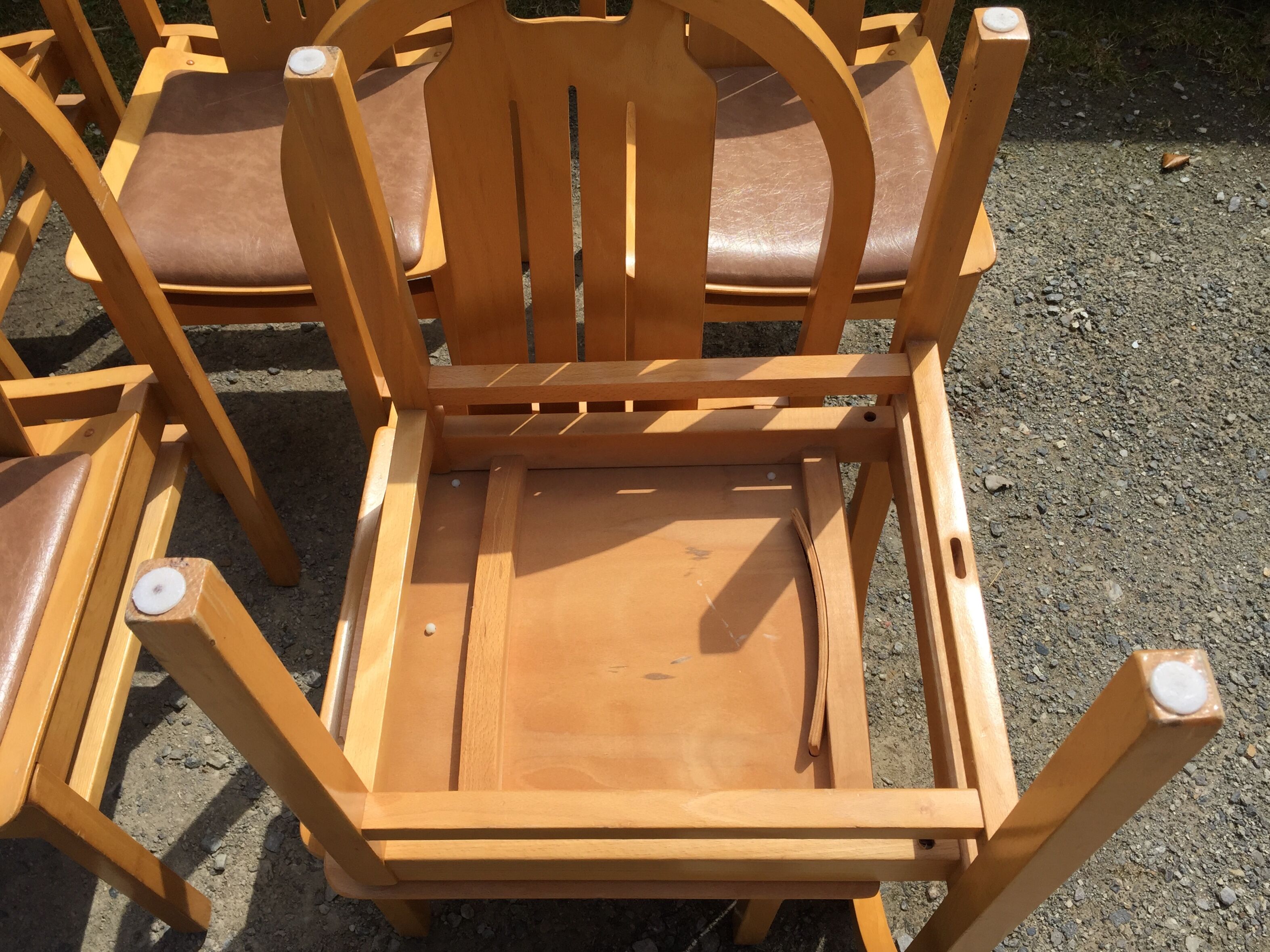 Vintage Baumann chairs in beech, seats in beige brown Skaï, series of 6.