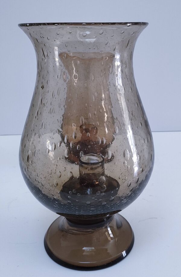 deux bougeoirs photophores verre bullé soufflé bouche