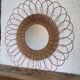 Miroir fleur soleil vintage en osier rotin verre biseauté