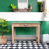 Art Deco farmhouse table in raw wood