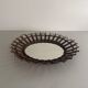 Round wall mirror with a modern mid-century wooden frame, 1960s, Germany.