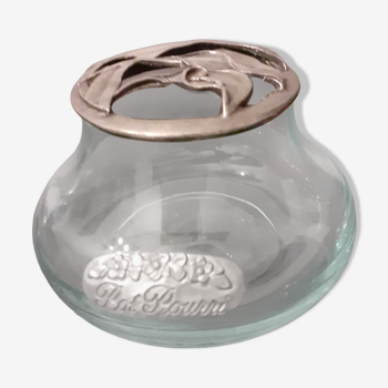 Transparent glass potpourri and pewter lid 8.5cm,