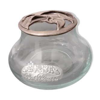 Transparent glass potpourri and pewter lid 8.5cm,