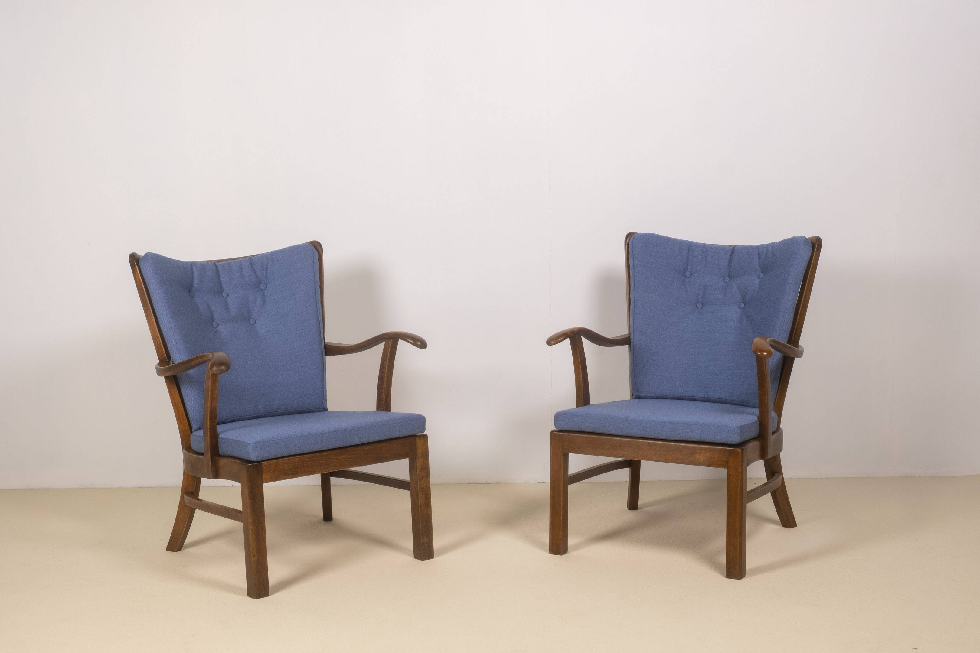 1940s Lounge Chairs by Tyge Hvass, Model 1628 for Fritz Hansen, Denmark