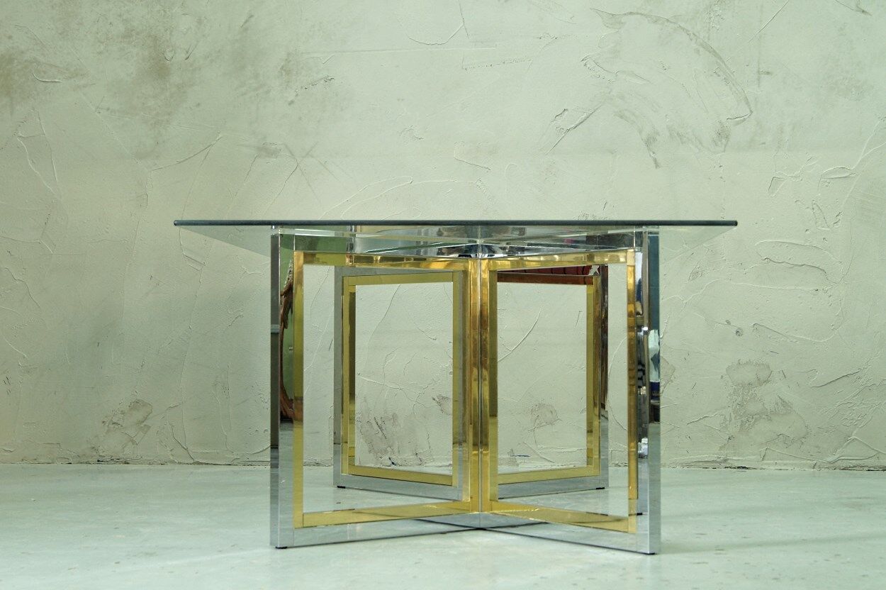 Italian modern brass and chrome coffee table, 1970