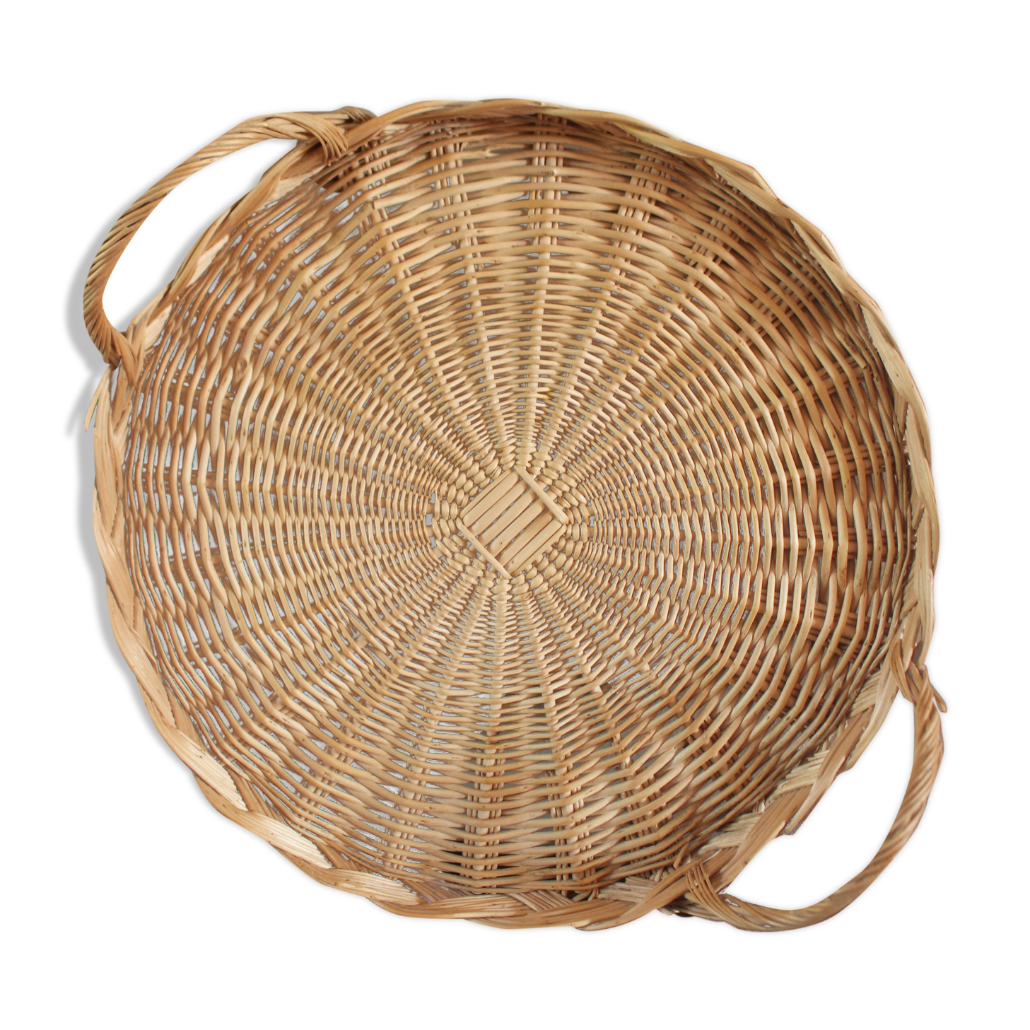 Two vintage handles wicker round tray