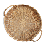 Two vintage handles wicker round tray