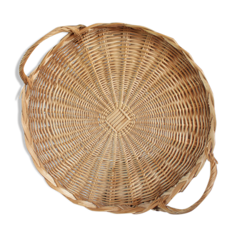 Two vintage handles wicker round tray
