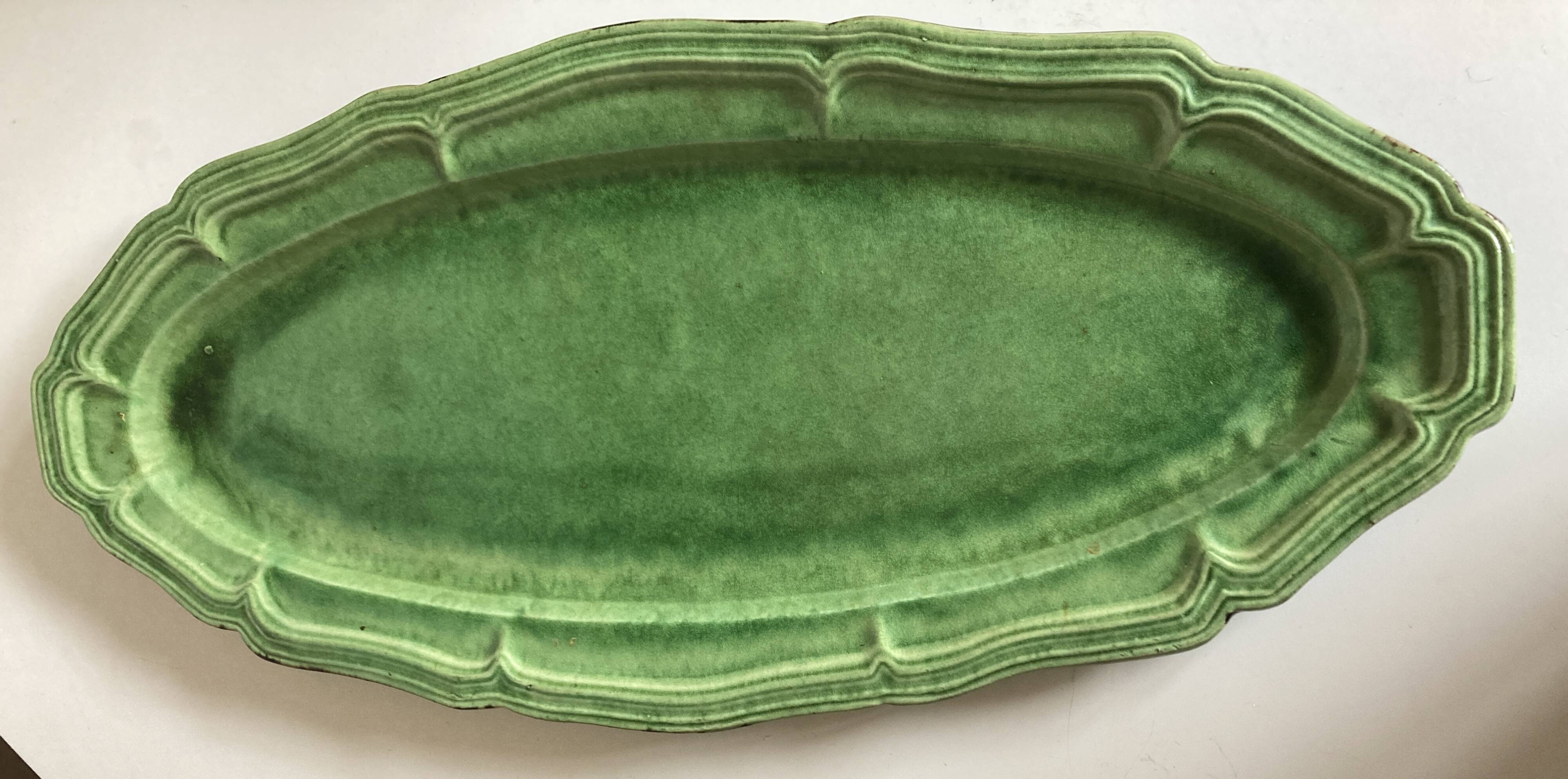 Dieulefit XXXL glazed earthenware dish with fluting 1950