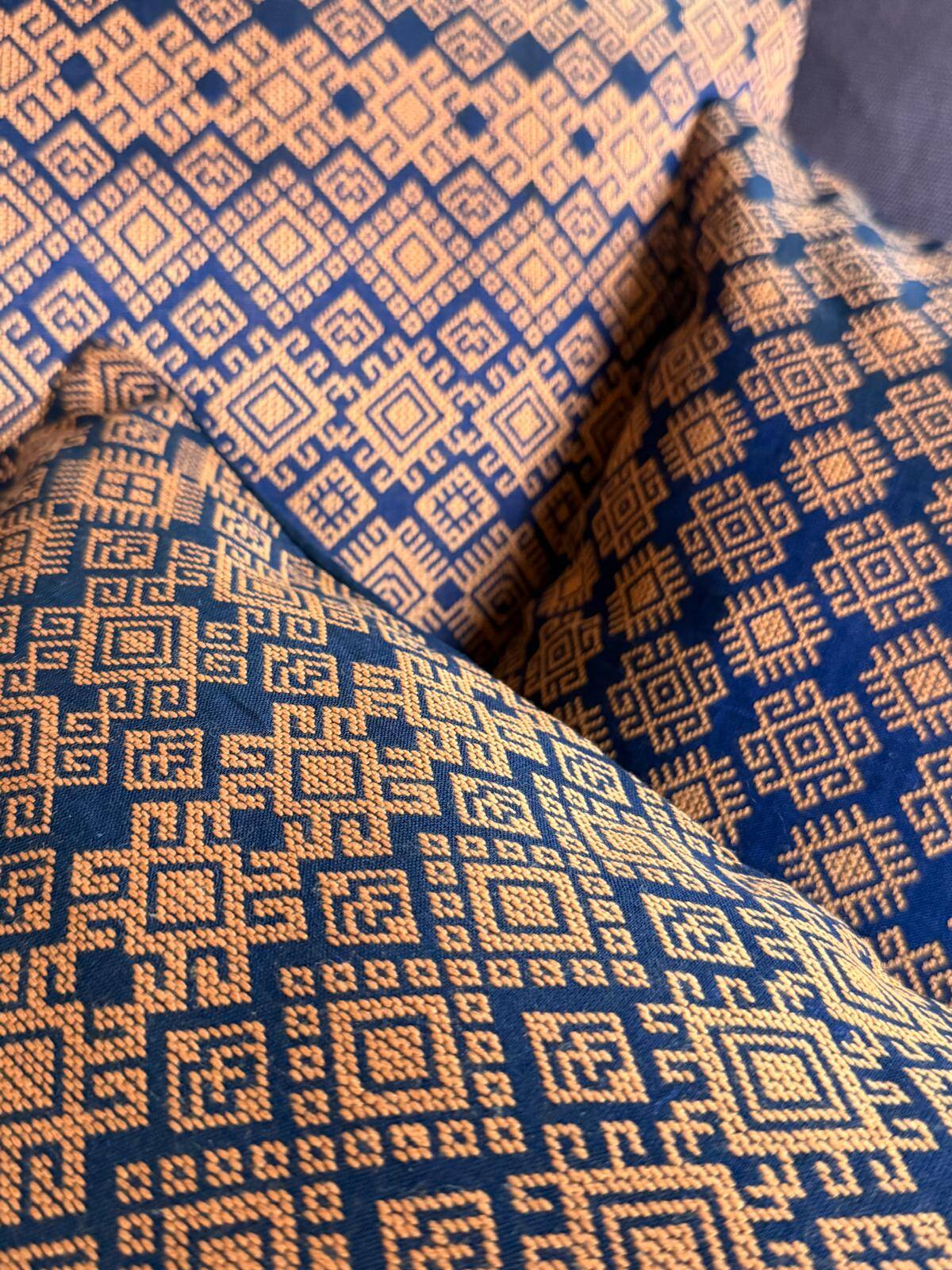 Navy blue and orange Kachin cushion cover (RIDA)