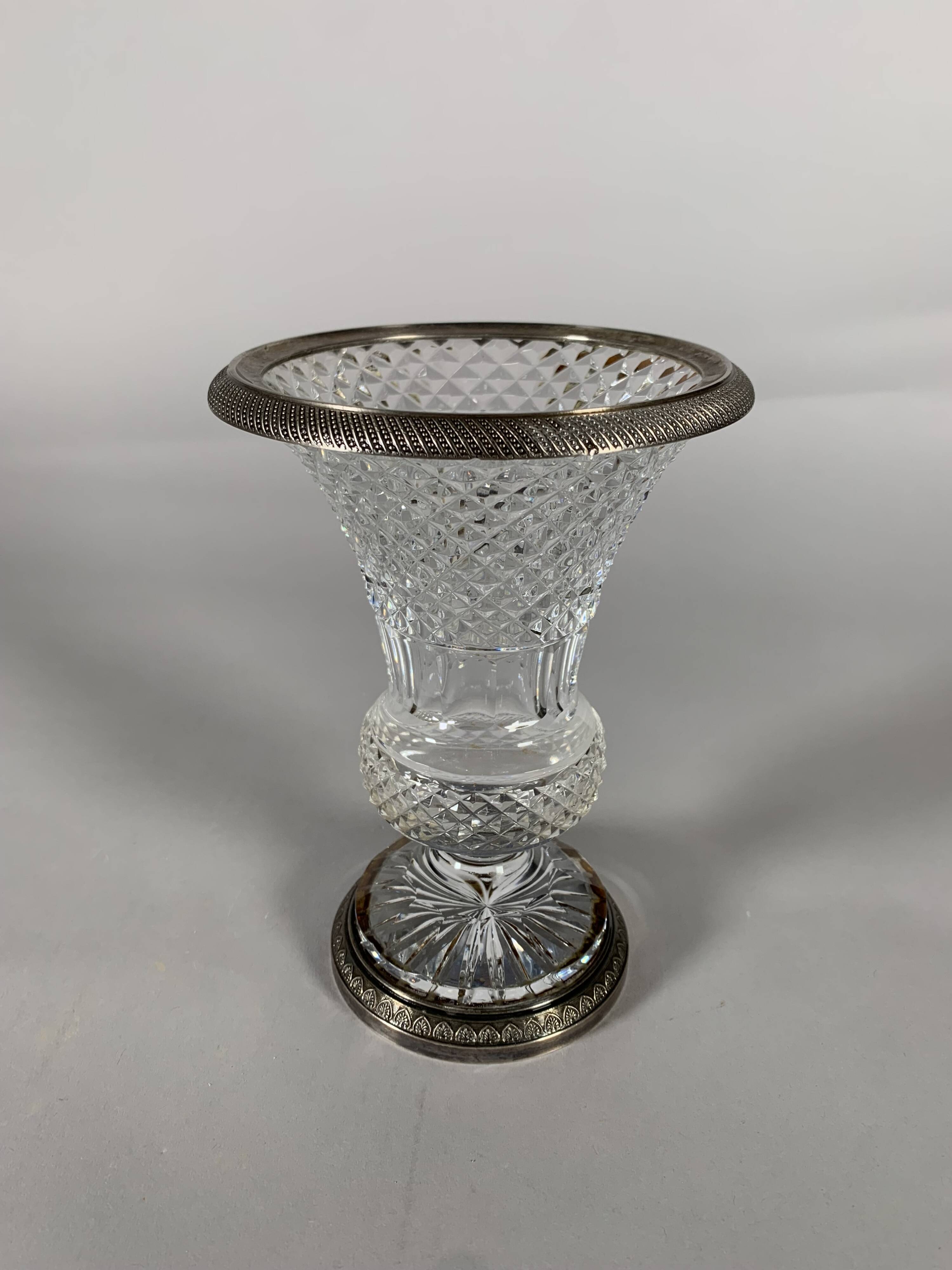 Baluster Vase in Cut Crystal and Silvered Bronze, Charles X Period