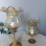 Duo desk lamps, vintage inspiration, bronze and ocher tulip glass