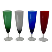 Lot de 4 flûtes à champagne design en verre coloré années 70