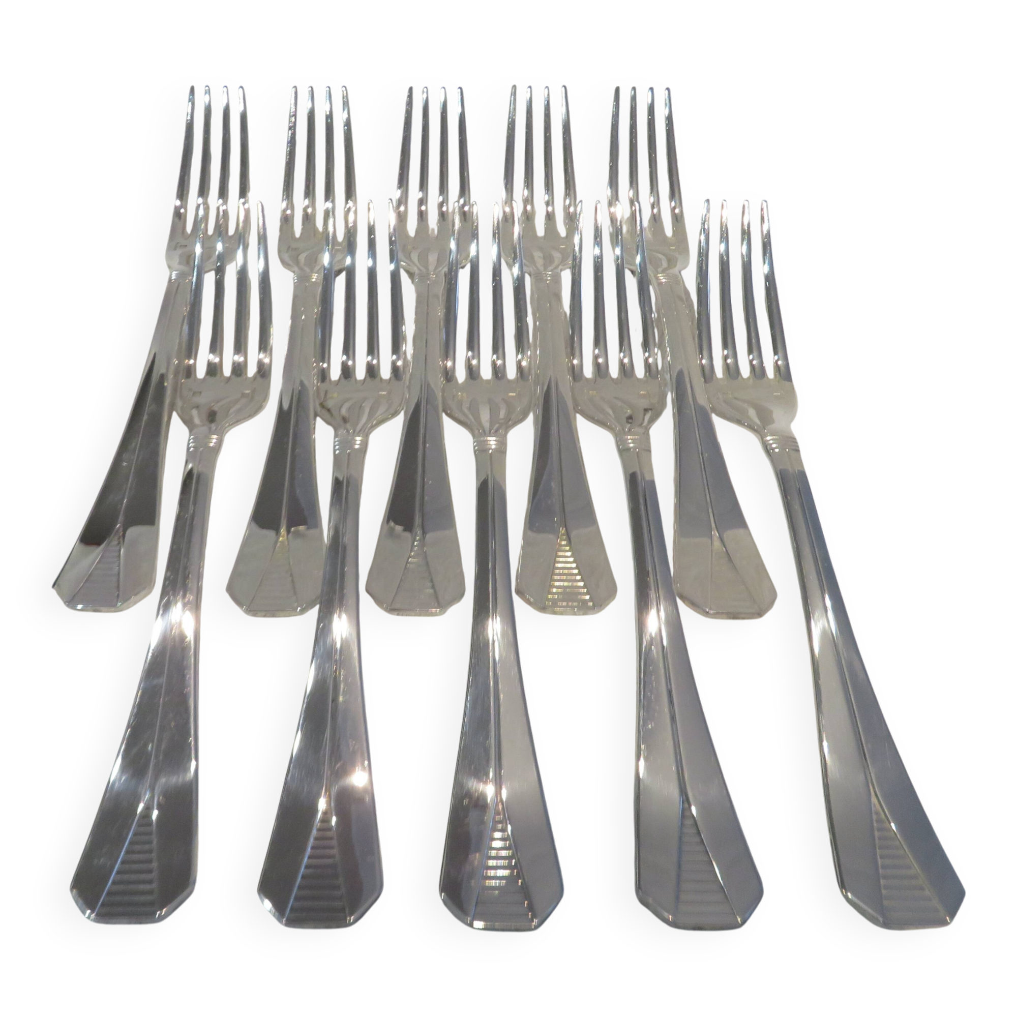 10 Christofle Atlantide silver-plated table forks 20.7cm