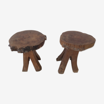 Lot de deux tabourets en orme vintage