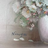 Tableau à l'huile nature morte marguerites signée Nancy Lee