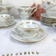 Vintage tea set in golden white porcelain CHAUVIGNY LIMOGES