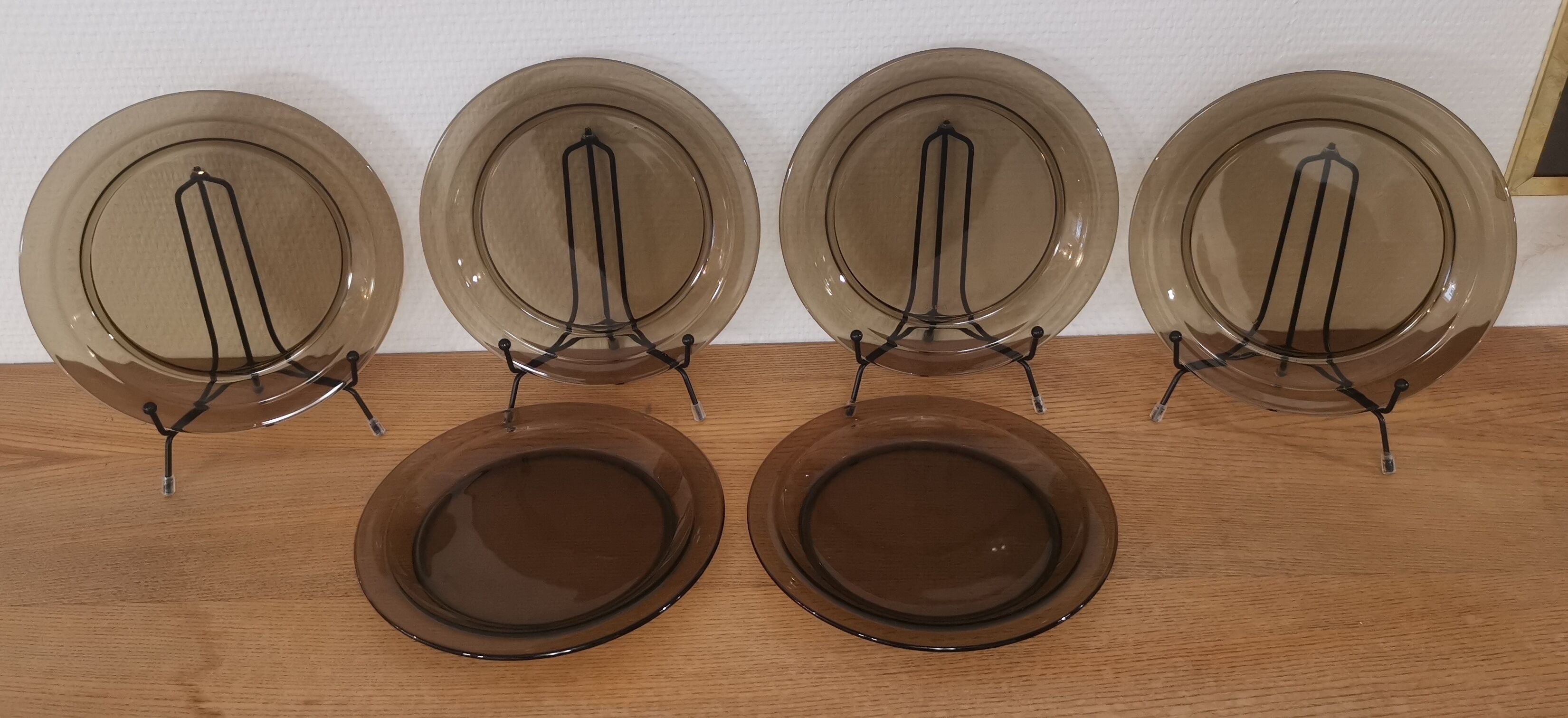 Set of 6 dessert plates vereco smoked brown 70's vintage
