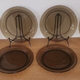 Set of 6 dessert plates vereco smoked brown 70's vintage