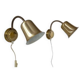 Pair of vintage adjustable wall lights, solid brass, Sweden 1960