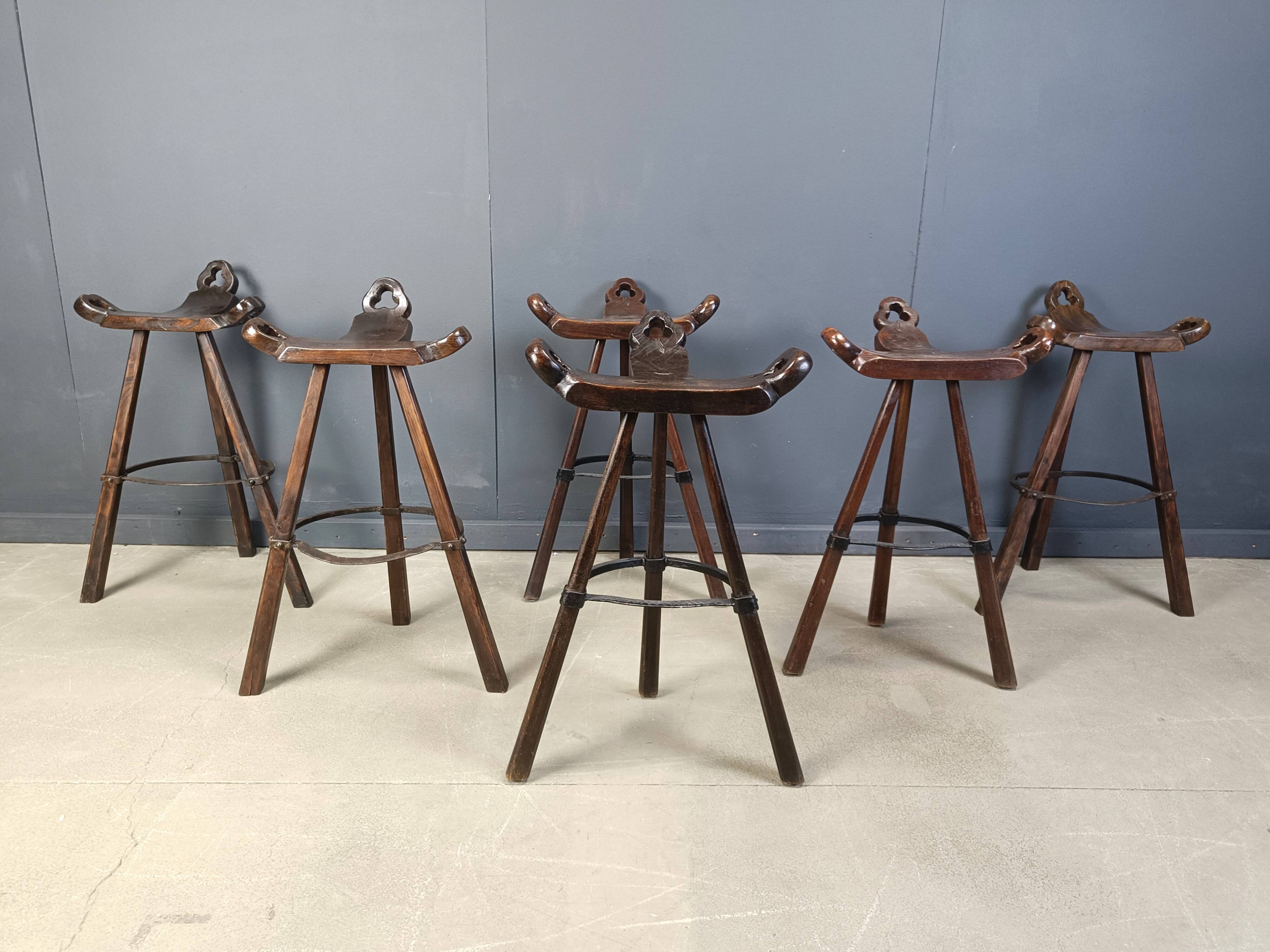 Mid century brutalist bar stools - set of 6, 1960s