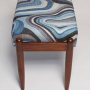 Set of two GFM stools in blue linen, mid-century style, Edmund Homa, Europe, 1960s.