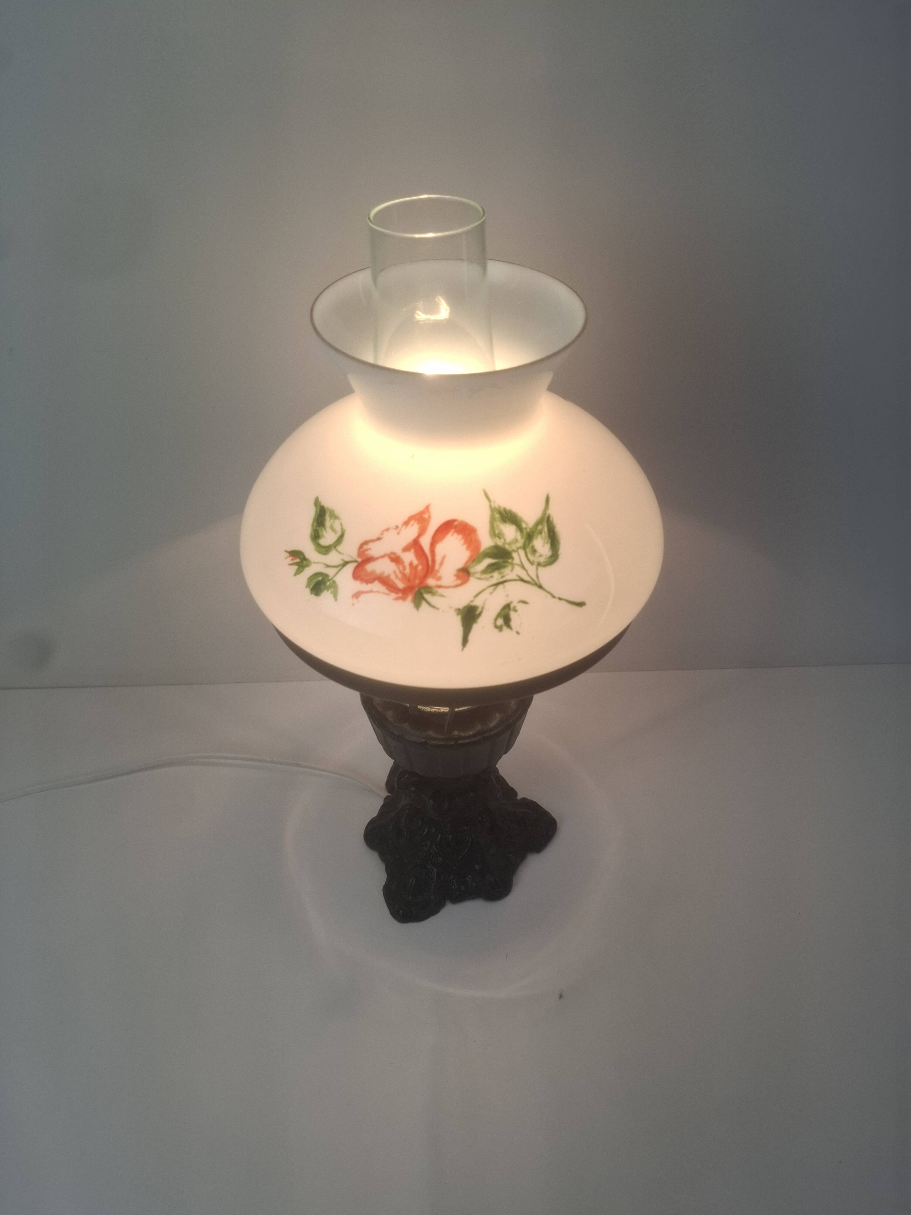 Mid-century Czech cast iron glass lamp vintage floral shade home lighting