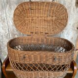 Ancien Panier Avec Couvercle Osier Tressé Malle De Transport Chat Chien