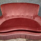 Half-moon shaped toad stool bench, Napoleon III period, in pink velvet.