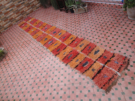 Moroccan vintage azilal hallway carpet berber 377 x 67 cm
