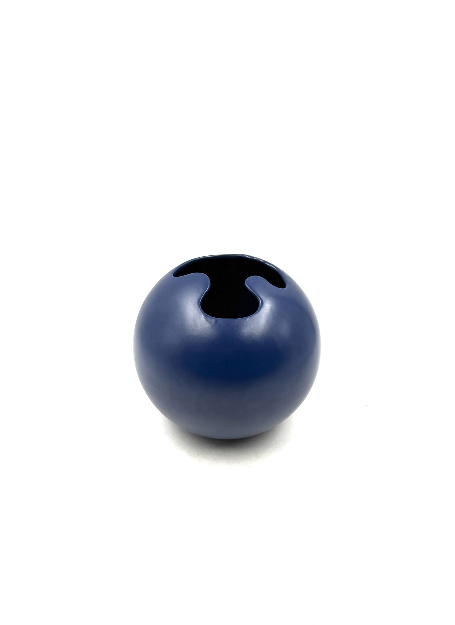 Modern blue spherical ceramic vase, Italy 1970